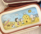 Peanuts Snoopy Double Zipper Pencil Case Brown Travel Bag Organizer Collections