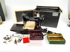 Vintage Singer Featherweight Sewing Machine Cat  3-120 Working W  Case   Extras 