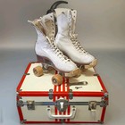 Vtg  Chicago Girls Roller Skates No 87 Wood Wheels With Case  Key   Wrench Sz  3