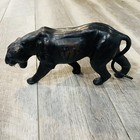 Vtg Leather Wrapped Paper Mache Black Panther Sculpture Red Eyes