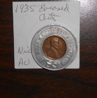 1935 Lincoln Wheat Cent - Encased - Au - Royal Furniture Co   Keep Me Good Luck