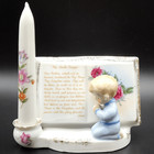 Vintage The Lords Prayer Planter With Ceramic Candle Floral Design Praying Boy