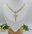 Gold Crucifix Necklace For Men  5mm Round Figaro Chain  14k Heavy Plated Gold