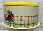 Vtg Tin Metal Cake Carrier Mid-century Floral   Plaid Yellow 40s 50s Kitchen