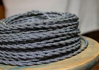 Cloth Covered Twisted Wire - Black white Pattern  Fabric Lamp Cord Vintage Style