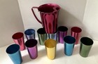 Rare Set 11 Vintage Mcm Multicolor Anodized Aluminum 12 Oz Glasses   Pitcher Nr