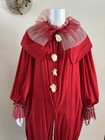 1940s Red Circus Clown Suit Halloween Costume Bells Pom Pom Tulle Adult Size Vtg