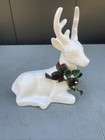 Vintage Flambro White Ceramic Reindeer Holiday Decor With Scarf Christmas