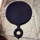 Vintage Round Wood Beveled Hand Mirror 10 25   