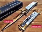8 75  Italian Milano Italian Damascus Assisted Open Pocket Knife Knives  - Gd