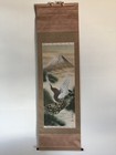 V1632 Japanese Vintage Hanging Scroll Kakejiku Hand Paint Silk Mountain Hawk