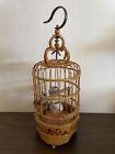 Vintage Chinese Miniature Bamboo Painted   Signed Hanging Bird Cage