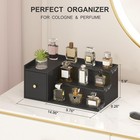 Cologne Organizer For Men  Bamboo 3 Tier Display Riser Stand With Drawer Wood   