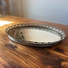 Vintage Brass Oval Mirror Vanity Tray Perfume Bottle Makeup  16  Silver Filigree