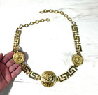 Vintage Gold Lion Head Medallion Belt Greek Key Statement Waist Chain 36
