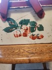Vintage Metal Double Picnic Basket Red White Strawberries Distressed Rare Find 
