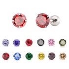 2pcs Silver Gold Stainless Steel Round Cz Screw Back Stud Earrings For Women Men