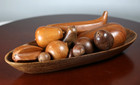 Carved Wooden Bowl And Fruits Mid Century Modern Vintage Brown Rustic D  cor