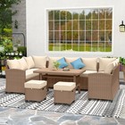 Outdoor 6pcs Pe Rattan Patio Wicker Furniture Conversation Sofa Set With Cushion