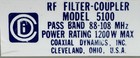 Coaxial Dynamics Rf Filter coupler Model 5100 Pass Band 88-108 Mhz - 1200 Watts