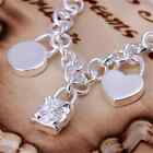 Doteffil 925 Sterling Silver Heart Square Round Lock Necklace Bracelet Set