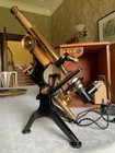 Vintage Watson Edinburgh-g Brass Microscope With Electric Light - C1913  Cased