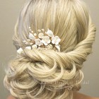 Ceramic Flower Bridal Pearl Hairclip  Rhinestone Leaf Wedding Alligator Hairclip