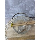 Vintage Glass Ice Bucket Diamond Cut Pattern Hammered Metal Handle Clear Barware