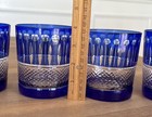 Vintage Bohemian Style Cobalt Blue Cut Old Fashioned Glasses 3 75   x3 5    Set Of 4