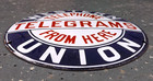 Rare 1920 s Western Union Telegraph Telephone Advertising Porcelain Sign