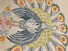 Vintage White Linen Embroidered Blue Peacock Table Runner 39 X 17