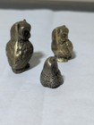 Vtg 3 Pc Solid Brass Owl Figurines   Used  