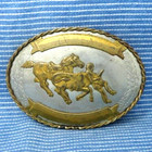 Steer Wrestling Belt Buckle Rodeo Western Trophy Cowboy Nickel Silver Vtg twy979