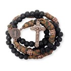 Military Paracord St Benedict Black Matte Beads Rugged Rosary Necklace