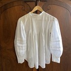 Antique Edwardian French White Cotton High Neck Blouse Pin Tuck Detail