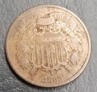 Two Cent Piece   1868 Copper 2 Cent   Early 2 Cent Coin  u10321 