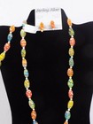 Sterling Silver Genuine Glass Beaded Set  Necklace  Bracelet And Earrings