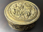 Vintage Brass   Glass Round Vanity Cosmetic Powder Jar W Mirror   Removable Lid