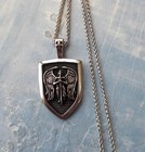 Archangel Saint St Michael Medal Shield Pendant Necklace Stainless Steel 