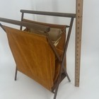 Vintage Mcm  Mid Century Modern Folding Wood Leather Magazine Rack Fast Shipping
