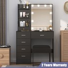 Vanity Set Makeup Desk With Led Lighted 6 Drawers Dressing Table W  Stool Black