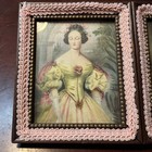 Vtg Framed Portrait Victorian Lithograph Print Of Fancy Women Pink Ornate Ribbon