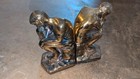 Vintage Pair 7  Brass Finish Metal The Thinker Statue Bookends Art Deco