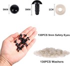 Vanblue Safety Eyes 130pcs 9mm Plastic Black Craft Eyes Teddy Bear Eyes With Was