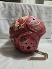    vintage 1930s Red Leather Football Helmet Antique Early Gridiron Sports Display