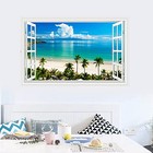  Fake Windows Wall Sticker  Removable 3d Beach Seascape Faux Windows Wall 