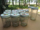 Vtg Quilted Crystal Jam   Jelly Jars 8   12 Oz Lot Of 12 Fruit Strawberry    Flr