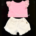 Build-a-bear Pink Tulips Top Butterfly White Cut-off Shorts Teddy Clothes Outfit