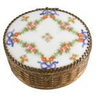 Antique French-style Lined Vanity Box With Hand-painted Porcelain Lid