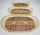 3 Pc Wicker Woven Dresser Nesting Oval Catch All Trays Organizer Basket
